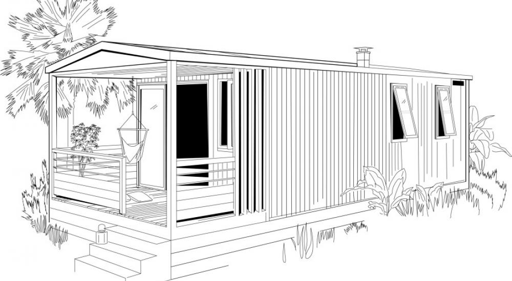 Découvrez notre mobil home haut de gamme, alliant élégance et confort.Avec sa terrasse intégrée, profitez d'un espace extérieur couvert et harmonieux, idéal pour des moments de détente en toute sérénité. Doté d'un aménagement moderne et d'un aménagement soigné, ce mobil home est parfait pour des vacances inoubliables dans un cadre exceptionnel.   