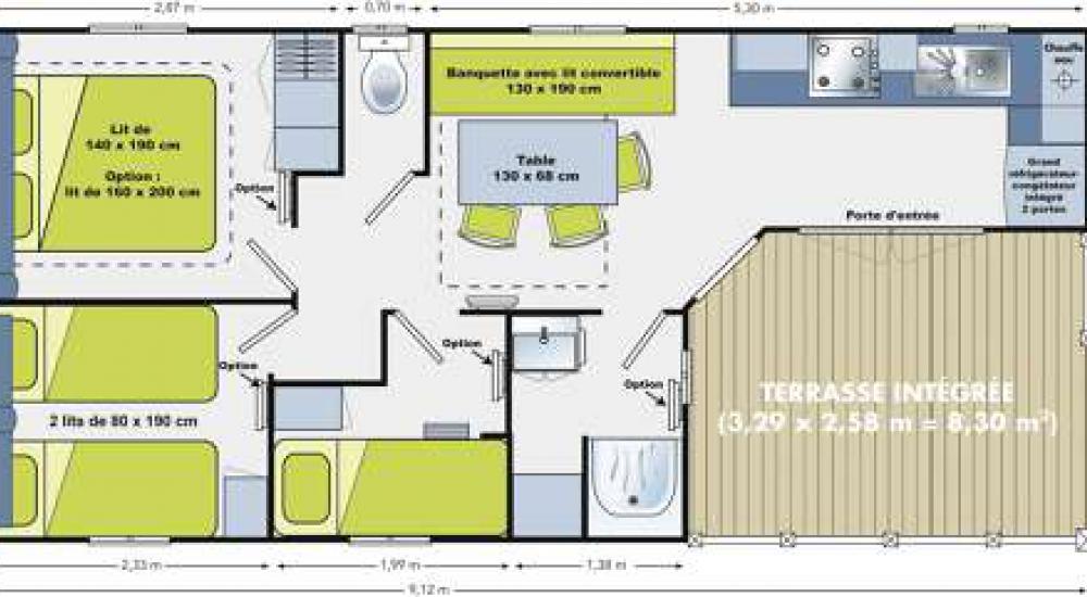 plan mobil home 6 couchages